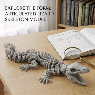 Komodo Dragon Skeleton Sculpture, Realistic Reptile Specimen Desktop Decor, Gothic Style Animal Sculpture Collectible