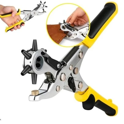 Alicate Vazador Furador 6 Furos Cinto Couro Chinelo Ajustável Cabo Emborrachado 9 Polegadas Profissional