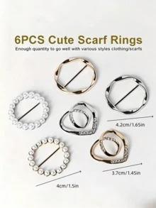 6pcs Silk Scarf Rings, T-Shirt Clips, Fashion Metal Ring Dress Clips, Waist Cincher Buckles, Clothing Ring Wraps - Multicolor - View 5