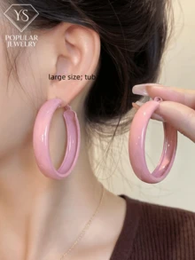 1 Cặp Hoa tai vòng tròn màu hạt dẻ thời trang, Hoa tai thời trang cao cấp cho trang phục thường ngày thanh lịch, giản dị, mùa thu/đông - Màu Đỏ Sâu - Xem 9