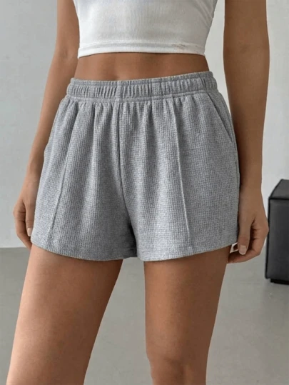 1pc Girls/Teens' Fashionable, Versatile, Comfortable Waffle Knit Skirt Pants, Suitable For Spring/Summer, Casual/School Wear