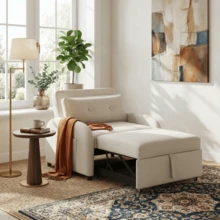 por Christopher Knight Home ®   (SKU antiguo: N765P23314749W) Sofá Cama Convertible 3 en 1 con Almohada y Bolsillo, Sillón Cama de Dos Plazas en Lino de Algodón Suave, para Sala de Estar, Dormitorio, Estudio, Apartamento, Beige RR - Beige + Lino de algodón + Espuma - Ver 12