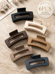 6 chiếc kẹp tóc cỡ lớn, kẹp tóc hình chữ nhật mờ dành cho tóc mỏng, trung bình và dày, màu trung tính, kẹp giữ chắc chắn, phụ kiện tạo kiểu tóc mùa hè cho nữ, búi tóc và phụ kiện tóc mùa hè đi biển. - Nhiều màu - Xem 2