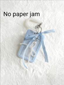 Blue Card Holder Sliding Plaid Ribbon Faux Pearl Pendant,With Detachable And Wiping Sliding Cover, Keychain,Meal Card Id Card Id Card And Bus Card Protective Cover, Office School Certificate Protective Cover, And Detachable Hanging Rope/Pendant - Heavy-Duty Transparent Card Holder - Multicolor - View 7