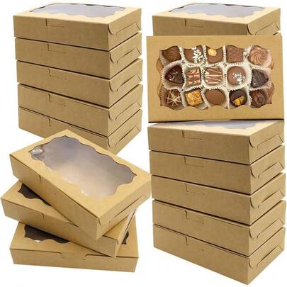 1/10/20 Pcs - Cookies & Pastries Boxes With Clear Window, Size: 7 X 4.3 X 1.5 Inches, Made Of Kraft Paper & White Cardboard, Premium Bakery Gift Boxes For Wedding, Desserts, Party, Christmas, Birthday