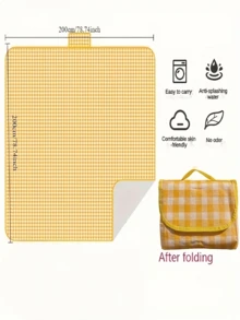 1pc 59" X 78" Yellow Plaid Picnic Blanket, Large Sand-Proof Waterproof Beach Mat, Suitable For Camping, Portable Foldable Lightweight Travel Rug, Ideal For Park Outing, Beach Trip, Barbecue And Other Outdoor Activities - A - View 7