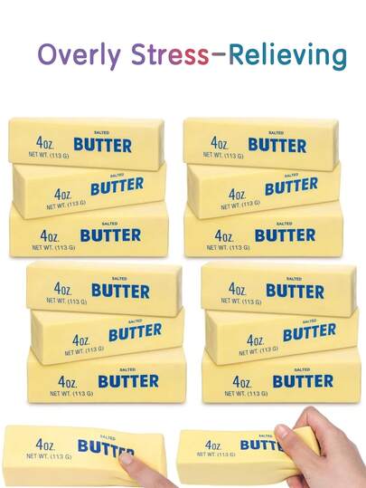 Butter Extrusion Soft And Slowly Yellowed Butter Sticks Are Used For Squeezing Out The Compressed Material Toys. They Help Relieve Anxiety And Relax. Soft And Moist, Slowly Sticky And Fragrant, Realistic Butter Strips Slowly Rebound. Molding And Playing For Relaxation. Model Props With Soft And Moist Texture. Wet And Soft Feel Gifts. Birthday Gifts. Gifts For Girlfriends.