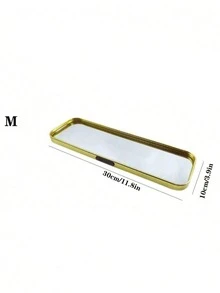 1 pieza Elegante bandeja de almacenamiento rectangular de vidrio dorado (disponible en tamaños pequeño, mediano y grande), superficie de espejo de vidrio de alta definición, estilo nórdico de lujo, material de aleación de aluminio y vidrio - Estantería de almacenamiento multifuncional, bandeja de exhibición de gran capacidad, bandeja para joyas, caja de almacenamiento de cosméticos, aromaterapia, portavelas, joyas, cosméticos - rectángulo - Ver 10