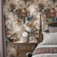 1 Roll, 44*300/500/1000 Cm, Vintage Floral Wallpaper, Hand-Painted Oil Painting Floral Removable Wallpaper, Bohemian Peel And Stick Contact Paper For Living Room Kitchen Bedroom Furniture Renovation, Textured Floral Wall Mural, American Retro Floral Wallpaper - E-Brown - View 9