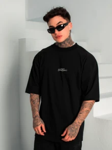 Oversized Streetwear Crew Neck T-Shirt DMUNIZ Santinni Gentleman's 100% Cotton Premium Release Gym Workout New - 黑色 - 查看 2