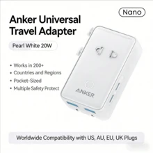 anker Bộ chuyển đổi nguồn du lịch 5 trong 1 A9215 Nano, sạc nhanh 20W, bộ chuyển đổi đa năng dùng được ở nhiều quốc gia, tương thích với các ổ cắm tiêu chuẩn của Mỹ, Anh, Châu Âu, Úc, Nhật Bản và Hàn Quốc, màu đen. - Nhiều màu - Xem 8