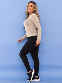 Women's Winter Thermal Sports Set, Base Layer Top, Fleece Leggings, Fleece-Lined Fitness Pants, Tarelles - 米色 - 查看 2
