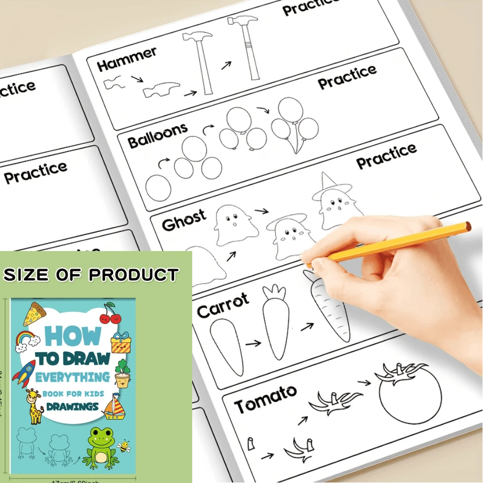 Libro de dibujo de talla grande de 200 pasos | Una guía para entusiastas de la pintura para dibujar cualquier cosa, guía de dibujo, regalos de cumpleaños, Navidad, Pascua, aprendizaje creativo, papel, guía paso a paso