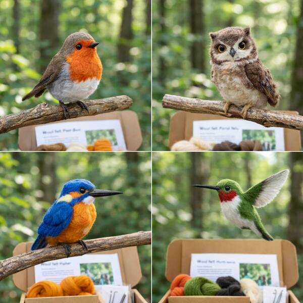 1 set Kit de feutrage à l'aiguille d'animaux, kits de feutrage pour débutants adultes avec tutoriels étape par étape, kit de feutrage d'oiseau/hibou, ornements décoratifs maison mignons et amusants, cadeaux de nouveauté pour l'anniversaire, la Saint-Valentin et Pâques printemps