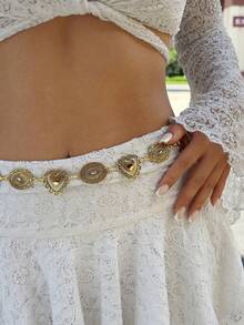 1pc Vintage Gold Heart Oval Waist Chain, Body Jewelry Accessory Suitable For Daily Wear, Beach Vacation, Valentine's Day, Birthday Gift - Gold - View 2