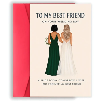 1pc Elegant Bride Wedding Card - Minimalist Bride & Bridesmaid Design, Heartfelt "To My Best Friend" Message, Wedding Keepsake Gift For Bride, Bridal Shower Or Wedding Day - Friendship Celebration Card, Bridesmaid Gifts, Clean Design