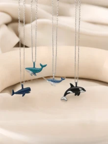 1pc Cute Delicate Metal Ocean Creature Fish School Pendant Necklace, Vacation Style Versatile Design For Women - Fish - View 7