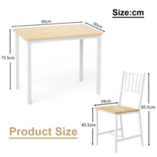 Dining Table Set, Bar Table With 2 Dining Benches, Kitchen Table With Chairs, Industrial Breakfast Table For Kitchen, Living Room, Party Room, Natural And White - White - View 2