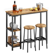 3pcs Bar Table And Stools Set, Bar Table Set For Small Space - Mocha Brown - View 2