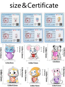 可爱卡通动物925纯银珠心形宝石珐琅吊坠，适合DIY手链，送给女性/妈妈/音乐节的珠宝礼物 - 彩色 - 查看 2