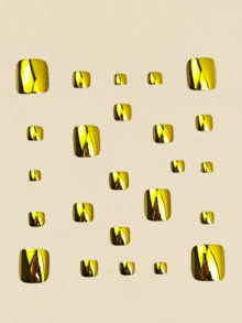 24pcs Gold Plated Toe Nail Stickers, Y2K Style Square Short Nail Art Stickers, Nail Art Supplies Nails - Gold - View 3