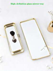 1 pieza Elegante bandeja de almacenamiento rectangular de vidrio dorado (disponible en tamaños pequeño, mediano y grande), superficie de espejo de vidrio de alta definición, estilo nórdico de lujo, material de aleación de aluminio y vidrio - Estantería de almacenamiento multifuncional, bandeja de exhibición de gran capacidad, bandeja para joyas, caja de almacenamiento de cosméticos, aromaterapia, portavelas, joyas, cosméticos - rectángulo - Ver 4