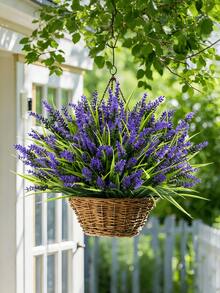 1/5 bông hoa oải hương nhân tạo, cây oải hương giả, cao 37cm/14.57in, chống tia UV, trang trí đám cưới - Màu tím - Xem 3