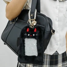 1 Móc khóa hình quỷ đen dễ thương kèm túi xách và vòng tay ngọc trai, mặt dây chuyền hình quỷ hoạt hình Kawaii, phụ kiện túi xách thời trang sáng tạo. - Đen - Xem 2