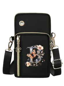 Bolso bandolera mini de moda minimalista con estampado floral degradado verde y letras A-Z, accesorio de moda y práctico para actividades al aire libre, bolso mini para teléfono, bolso de muñeca, bolso multicapa, monedero para mujer, útiles escolares, bolso minimalista, bolso bandolera multifuncional, adecuado para exteriores y oficina - Multicolor - Ver 38