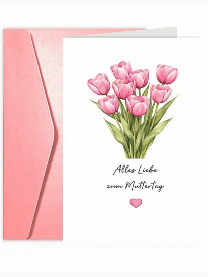 1 Stück Tulpen Blumen Design Muttertags Karte, geeignet als Geschenk für Mutter, Ehefrau, Schwester, Freundin, auch für Geburtstag, Danke, Jahrestag, Brautparty, Feier
