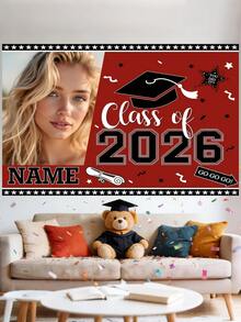 1pc - Customizable Graduation Season Backdrop Fabric, Customizable Name And Portrait. 2026 Graduation Celebration Red Theme Photography Background, Banner With Personalized Text And Graphics, Suitable For High School And College Classrooms, Cake Tables, Home Walls, Outdoor Decor. - Multicolor - View 5