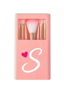 1 Set de Brochas de Maquillaje Portátil con Espejo y Cerdas Suaves, Patrón de Corazón Rosa, Caja para Set de Brochas de Maquillaje, Brocha de Maquillaje Multifuncional con Caja de Espejo, Bolígrafo de Maquillaje Multifuncional Miniatura, Brocha de Maquillaje para Base - Multicolor - Ver 19