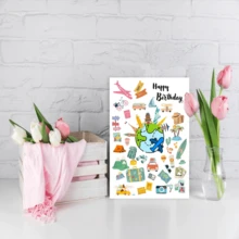 Adventure Themed Birthday Card, Travel Stickers Style (Plane, Camera, Map) Perfect For Wanderlusters - 13*18 - View 3