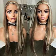 Peluca frontal de encaje rubia recta de alta densidad al 180% de 13 "X4" para mujeres - Pre-cortada, resistente al calor, sin necesidad de pegamento - Multicolor - Ver 7