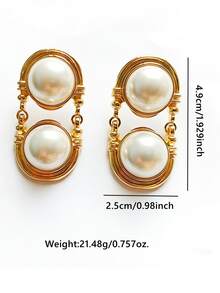 1 Pair Vintage Faux Pearl Earrings For Women, Elegant Court Style Earrings For Weddings/Banquets/Vacations,Jewelry Gift For Ramadan/Anniversaries - Wheel Pearl Earrings - View 7