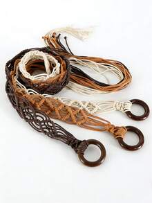 1pc Summer Bohemian Style Handmade Wax Rope Woven Women's Belt, Suitable For Dresses, Parties, Galas, Vacations, Beaches, Festivals And Other Occasions - Multicolor - View 5