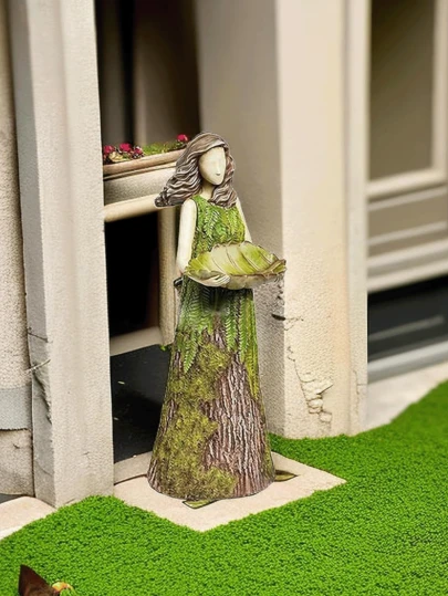 童话森林女孩喂鸟器户外花园雕像树脂工艺品塑料庭院草坪装饰摆件