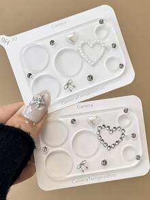 Cute Bling 3D Heart Bowknot Rhinestone Pearl Clear Camera Lens Protector Compatible With IPhone 17 ProMax 17Pro Hard Glass Lens Protection Film - Drill a Heart-shaped Bow - View 5