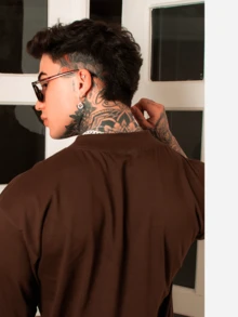 Oversized Streetwear Crew Neck T-Shirt DMUNIZ Cursive Print 100% Premium Cotton New Release - Rỉ Nâu - Xem 4