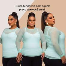 Women's Long-Sleeved Transparent Tulle Blouse - Versatile - Baby Green - View 4