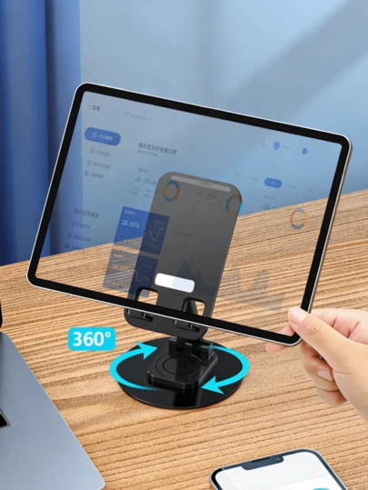 1 pieza Soporte de teléfono de aleación de aluminio giratorio, diseño ergonómico, adecuado para dispositivos móviles y tabletas. Este soporte portátil es muy conveniente para usuarios encorvados y compatible con todos los tipos de teléfonos inteligentes. Accesorios de escritorio de oficina, suministros de oficina, accesorios de oficina