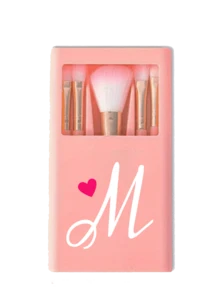 1 Set de Brochas de Maquillaje Portátil con Espejo y Cerdas Suaves, Patrón de Corazón Rosa, Caja para Set de Brochas de Maquillaje, Brocha de Maquillaje Multifuncional con Caja de Espejo, Bolígrafo de Maquillaje Multifuncional Miniatura, Brocha de Maquillaje para Base - Multicolor - Ver 12
