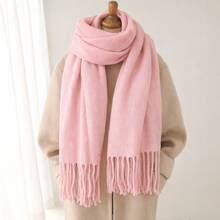 Unisex Black Scarf With Fringe 175*60cm Elegant Comfortable English Style For Winter - 淺粉色 - 查看 5
