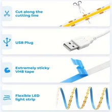 LQHZMYY 1 Stück Touch dimmbare LED Lichtleiste, 1 Set USB betriebener COB LED Streifen mit Touch-Steuerung (Langes Drücken zum Einstellen der Helligkeit), Einfarbige Optionen (3000K/4000K/6000K), geeignet für Geburtstagsfeiern und Weltraum-Themen, weicher Lichtstreifen für TV-Hintergrundbeleuchtung, Beleuchtung im Schlafzimmer, 5V - Neutrales Licht 4000K - Übersicht 7