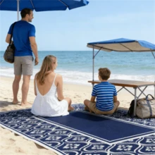 Reversible Outdoor Rug - Navy Blue - View 1
