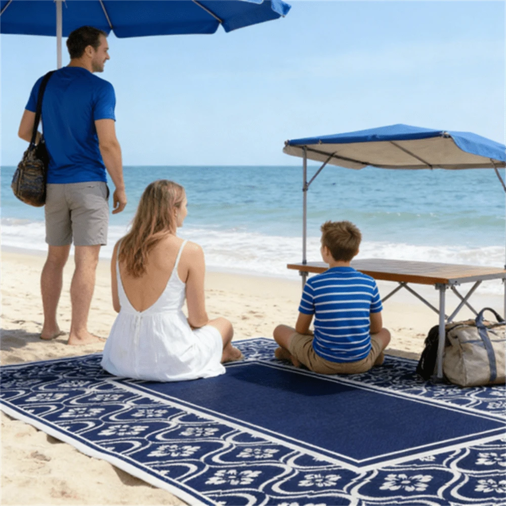 Reversible Outdoor Rug - Navy Blue - View 1
