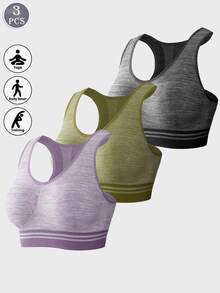 3PCS Bra Rompi Olahraga Wanita Tanpa Jahitan dengan Bantalan Dada yang Dapat Dilepas, Nyaman dan Sederhana untuk Kebugaran, Aktivitas Luar Ruangan, Rumah, dan Pemakaian Sehari-hari - MultiWarna - View 3