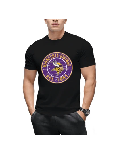 Minn-Esota-Vik-Ings Men's Cotton Short Sleeve Crew Neck T-Shirt Casual Soft Breathable Comfort Fit Everyday Wear Versatile Summer Tee Tops