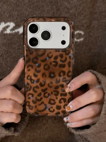 适用于 17 Pro Max、17 Pro、17 Air、17、16、15、14、13、12 Pro Max、11 的 3D 水钻蝴蝶结豹纹防震手机壳 - 棕豹紋 - 查看 2