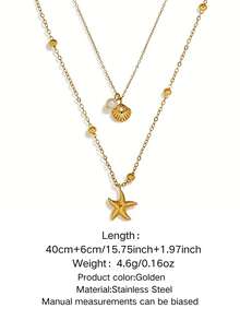 1pc Romantic & Elegant Starfish & Shell Pendant Necklace, Suitable For Women To Wear On Beach Vacation, Beach Party Or Date - Yellow Gold - View 12